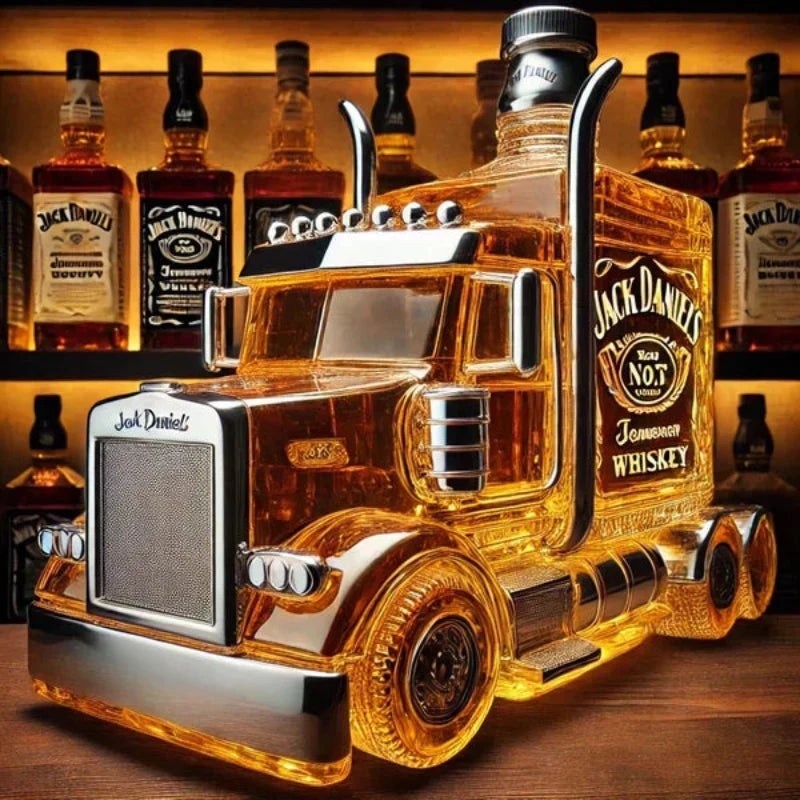 Semi-Truck Glass Whiskey Decanter for Home Bar & Man Cave | Liquor Bottle Shaped Like 18-Wheeler | Gift for Truckers, Drivers & Bourbon