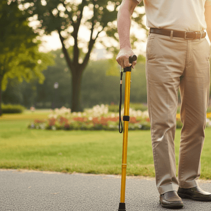 Folding Walking Cane for Seniors – Adjustable Aluminum Support Stick with Ergonomic Handle & Wrist Strap – Lightweight Travel Cane for