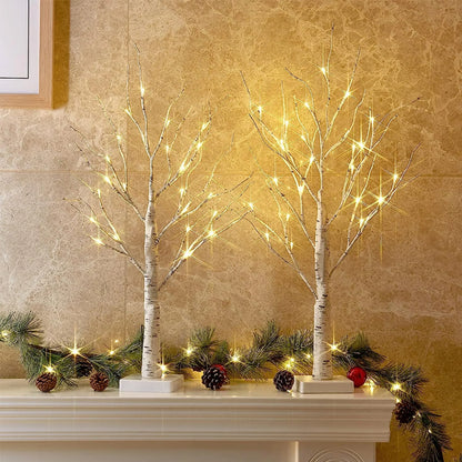 USB Rechargeable LED Birch Tree Accent Lamp 23 Inches Tall White Natural Wood Finish for Nightstand Desk Bedroom Living Room Office Ambient