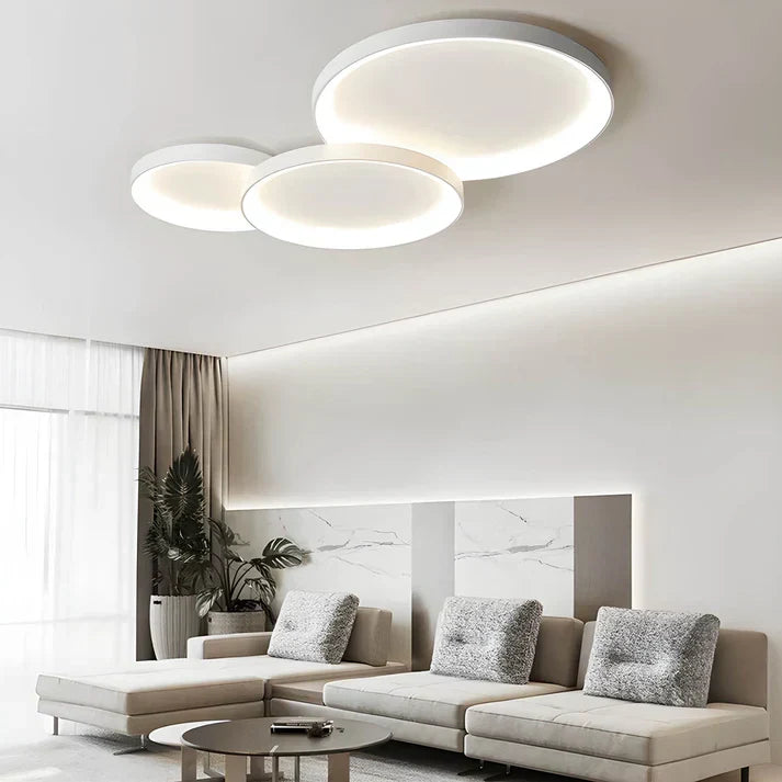 Multi-Ring LED Flush Mount Fixture 43 × 24 Inch Black Metal & Acrylic Contemporary Overhead Lighting for Dining Room Office Open Floor Plan