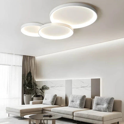 Multi-Ring LED Flush Mount Fixture 43 × 24 Inch Black Metal & Acrylic Contemporary Overhead Lighting for Dining Room Office Open Floor Plan