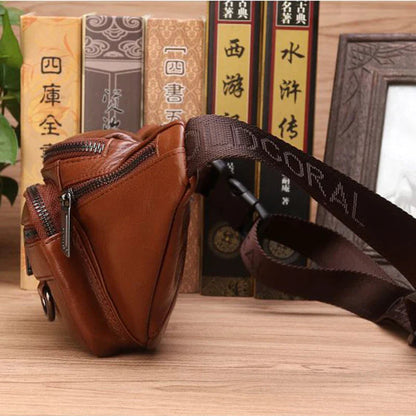 Genuine Leather Crossbody Bag, Cowhide Leather Waist Bag for Men, Adjustable Leather Shoulder Bag for Travel