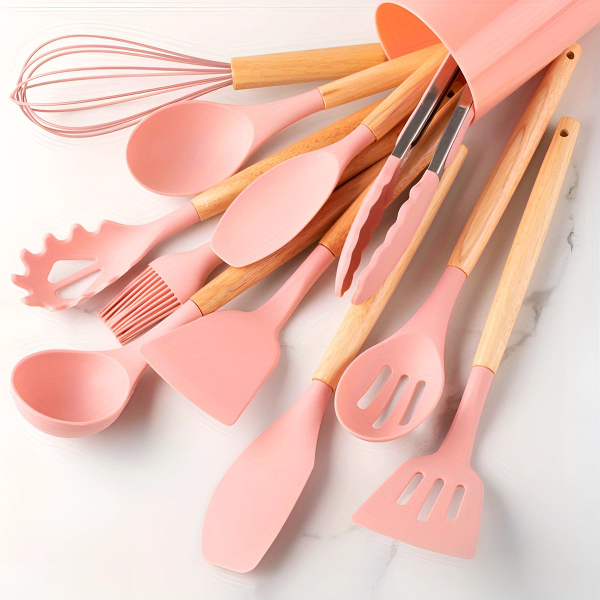 Kitchenware Set of 12, Silicone Kitchen Utensils with Bamboo Handles, Eco Friendly Kitchen Utensils for Cooking
