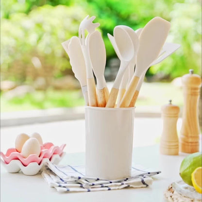 Eco-Friendly Kitchenware Set | 12-Piece Silicone Utensils with Bamboo Handles for Stylish Cooking