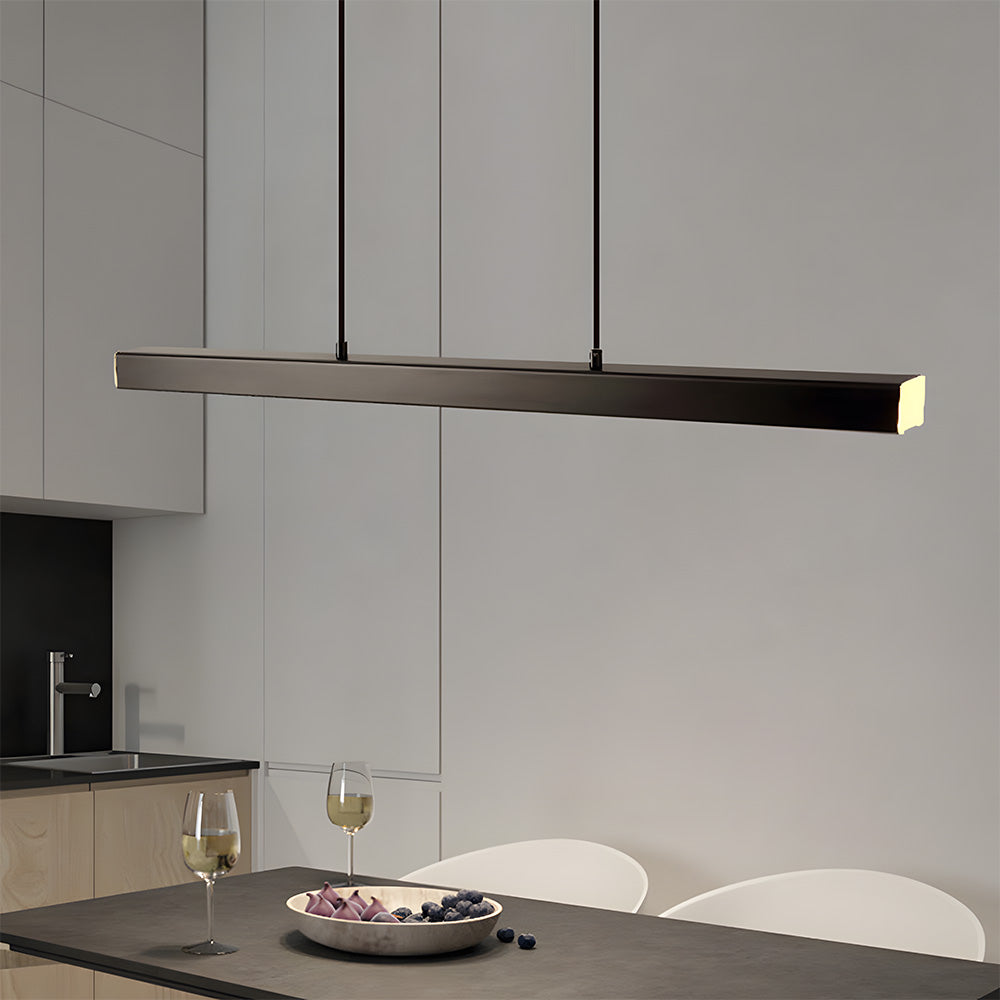 Linear Metal LED Fixture 47 in Black Kitchen Island Overhead Bar Lamp Slim Profile Adjustable Drop Modern Minimalist Style for Dining Room W