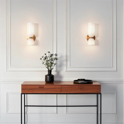 Glass & Iron Wall Sconce - Vintage-Inspired Dual-Light Fixture for Hallway, Bedroom & Dining Room - Hardwired Design with E12 Candelabra