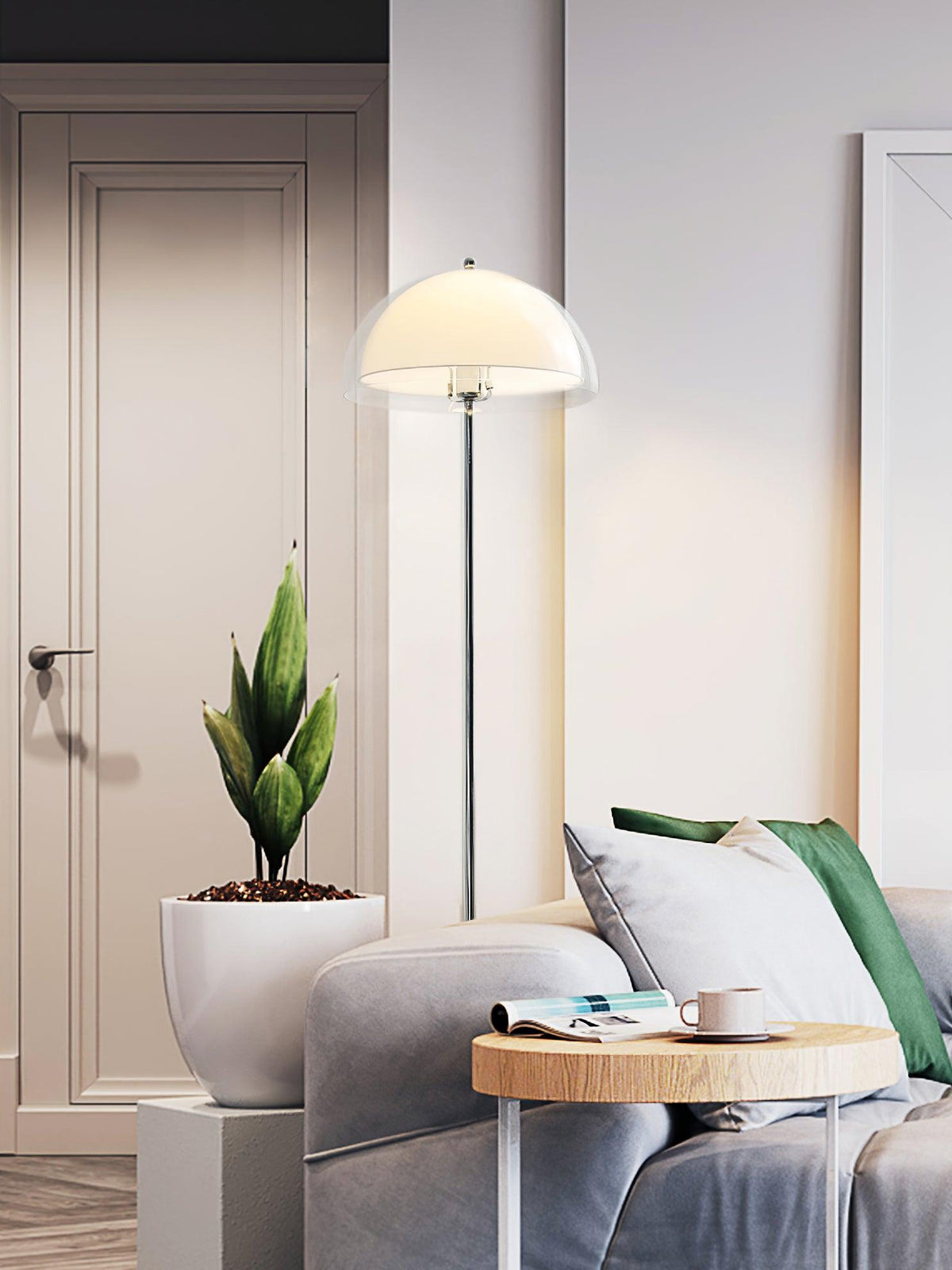 Standing Light with Dual-Layer Acrylic Diffuser 61 Inches Tall for Bedroom Office Chrome Metal Base Ambient Task Lighting Dimmable Compatibl