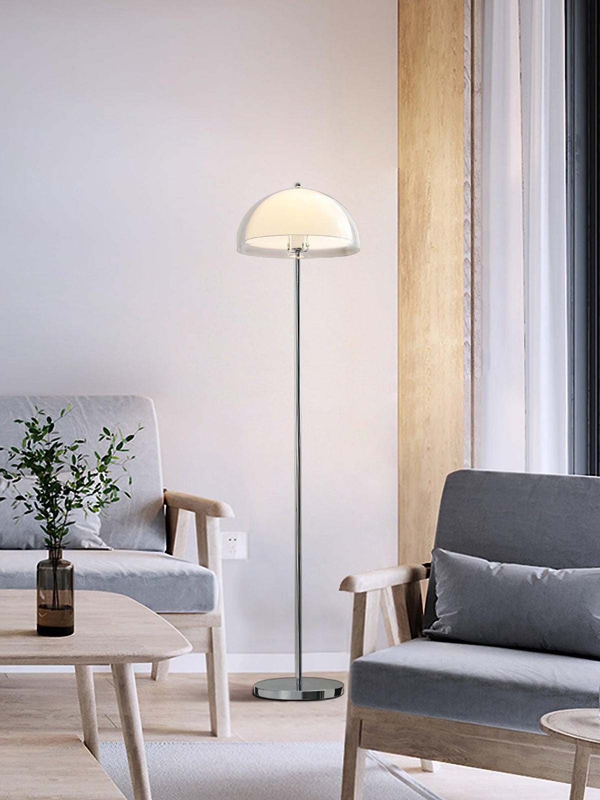 Standing Light with Dual-Layer Acrylic Diffuser 61 Inches Tall for Bedroom Office Chrome Metal Base Ambient Task Lighting Dimmable Compatibl