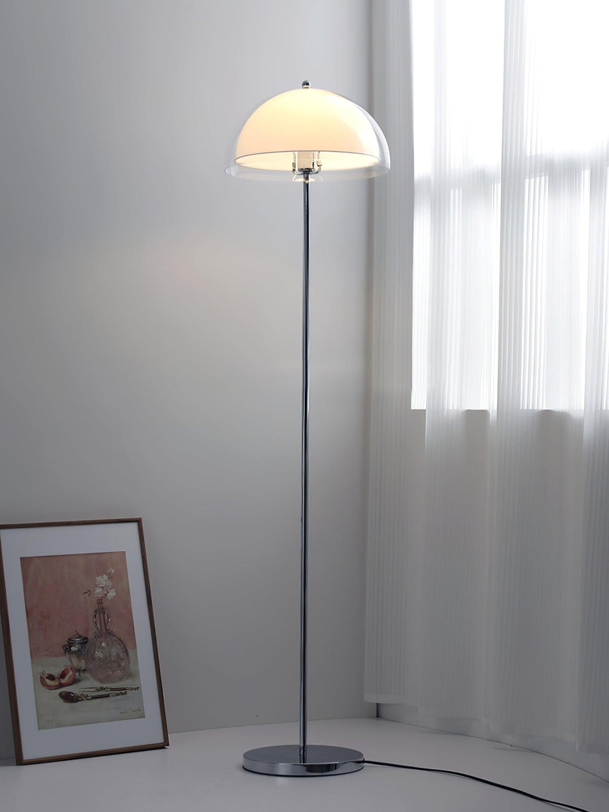 Standing Light with Dual-Layer Acrylic Diffuser 61 Inches Tall for Bedroom Office Chrome Metal Base Ambient Task Lighting Dimmable Compatibl