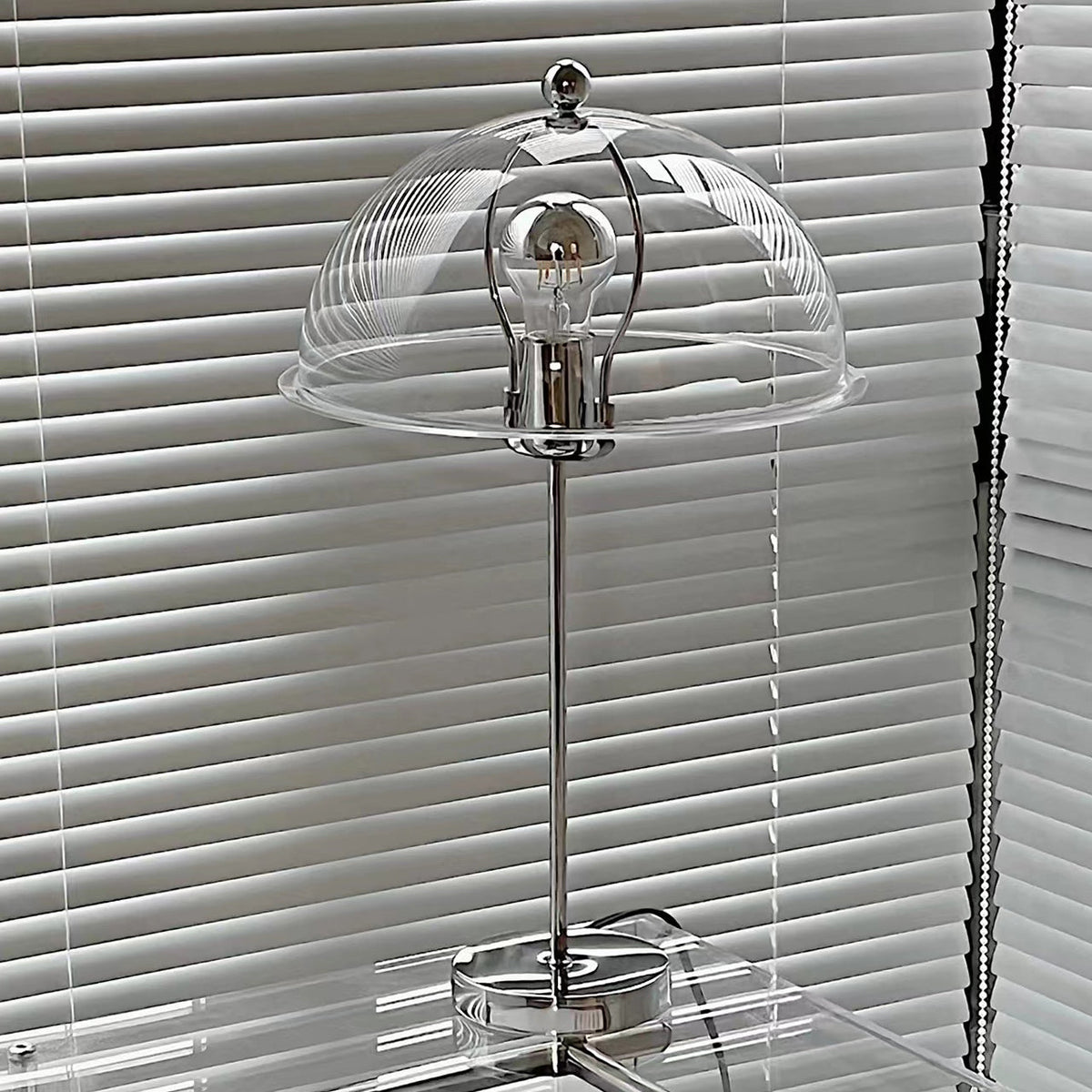 Bedside Reading Light with Acrylic Shade – Silver Metal Frame – 12 in Diameter – Modern Desk Accent for Bedroom, Office & Living Room