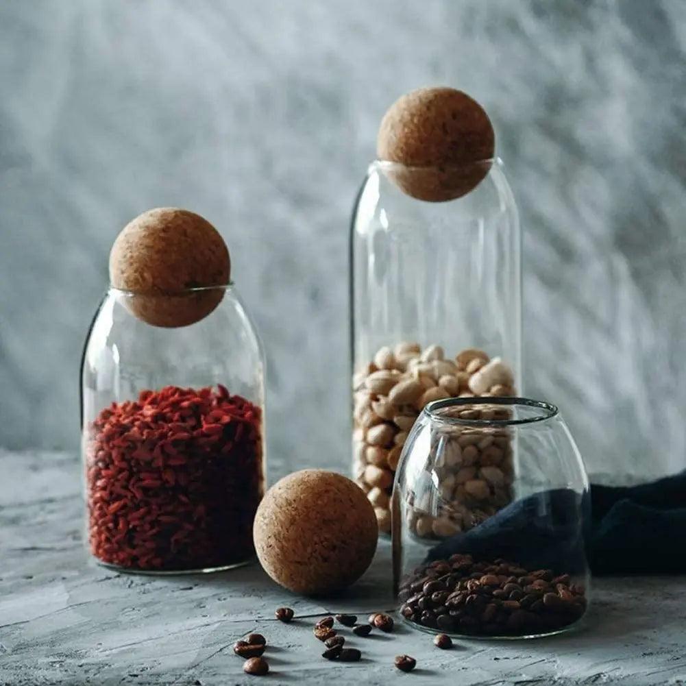 Glass Food Storage Jar Trio with Cork Lids for Kitchen Pantry Organization Dry Goods Flour Sugar Coffee Tea Spices