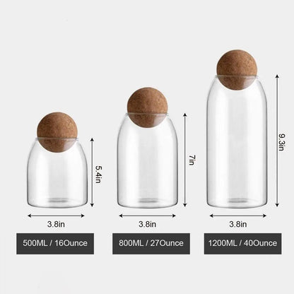 Glass Food Storage Jar Trio with Cork Lids for Kitchen Pantry Organization Dry Goods Flour Sugar Coffee Tea Spices