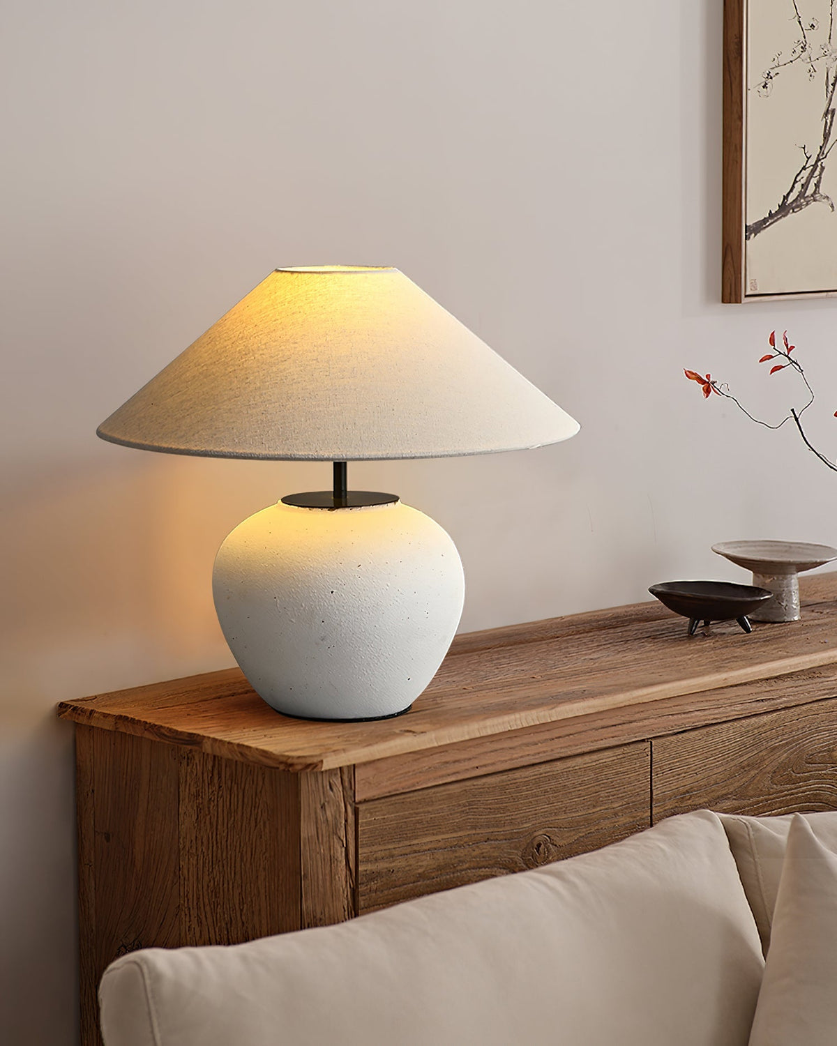 Handcrafted Ceramic Bedside Lamp 16x15 inches White Ambient Light for Bedroom Nightstand Reading Corner Living Room Side Table Desk Accent M