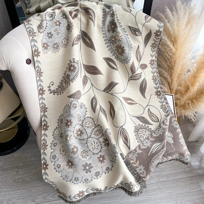 Elara Shawl Scarf - Double-Sided Floral Microfiber, Warm and Stylish