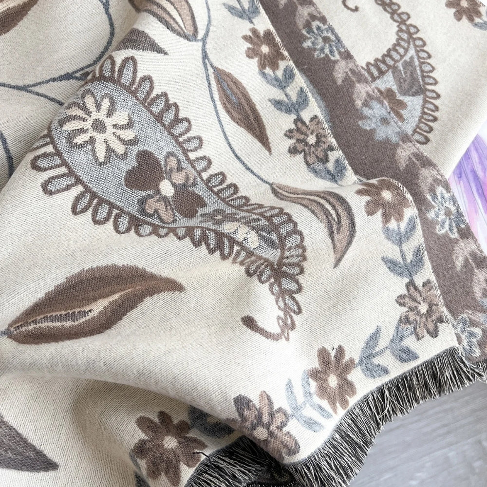 Elara Shawl Scarf - Double-Sided Floral Microfiber, Warm and Stylish