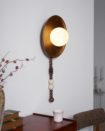 Handcrafted Glass Sconce with Bronze Metalwork and Wood Accents for Cozy Bedroom Hallway Living Room Ambient Fixture 10-Inch or 16-Inch Shad