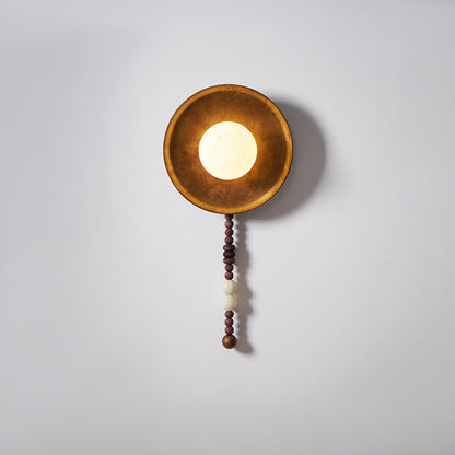 Handcrafted Glass Sconce with Bronze Metalwork and Wood Accents for Cozy Bedroom Hallway Living Room Ambient Fixture 10-Inch or 16-Inch Shad