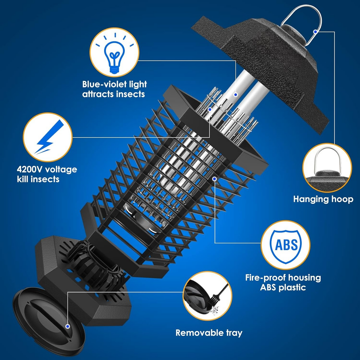 Outdoor Bug Zapper, Electric Insect Zapper for Indoor Use, Mosquito Trap, Fly Trap with UV Light, Mosquito Killer
