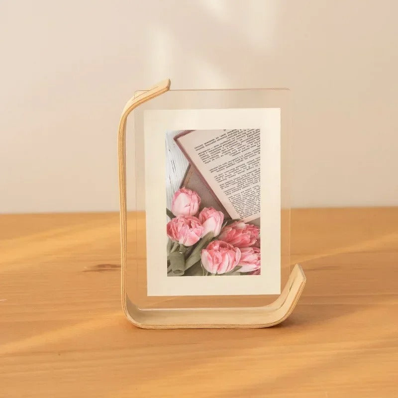 Picture Frame Double Sided, Wood Picture Frame with Acrylic Glass, Wooden Frame for Tabletop and Shelf Display