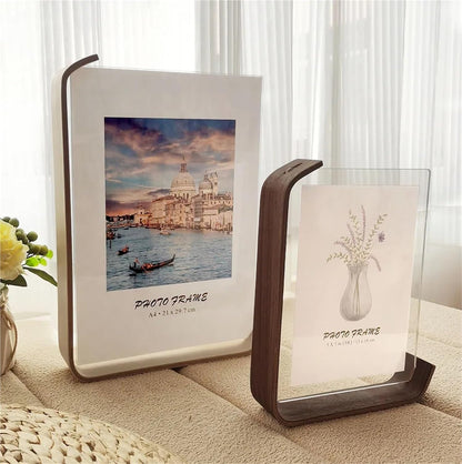 Picture Frame Double Sided, Wood Picture Frame with Acrylic Glass, Wooden Frame for Tabletop and Shelf Display