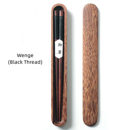 Elegant Black Walnut Chopsticks with Decorative Thread in Wooden Box | Premium Quality for Fine Dining