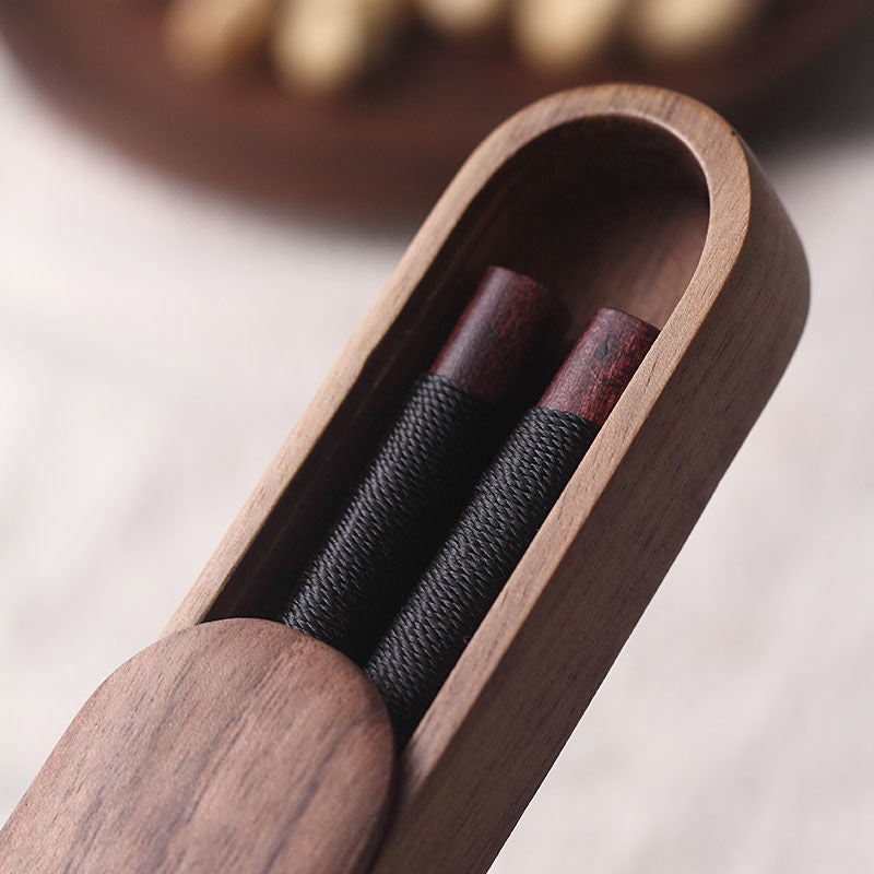 Elegant Black Walnut Chopsticks with Decorative Thread in Wooden Box | Premium Quality for Fine Dining
