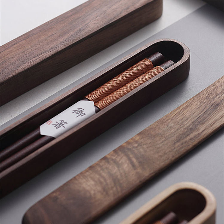 Elegant Black Walnut Chopsticks with Decorative Thread in Wooden Box | Premium Quality for Fine Dining