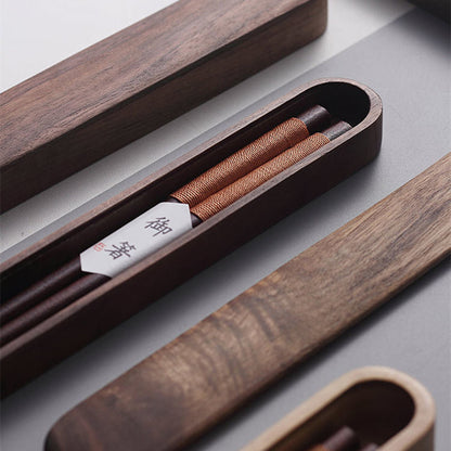Elegant Black Walnut Chopsticks with Decorative Thread in Wooden Box | Premium Quality for Fine Dining