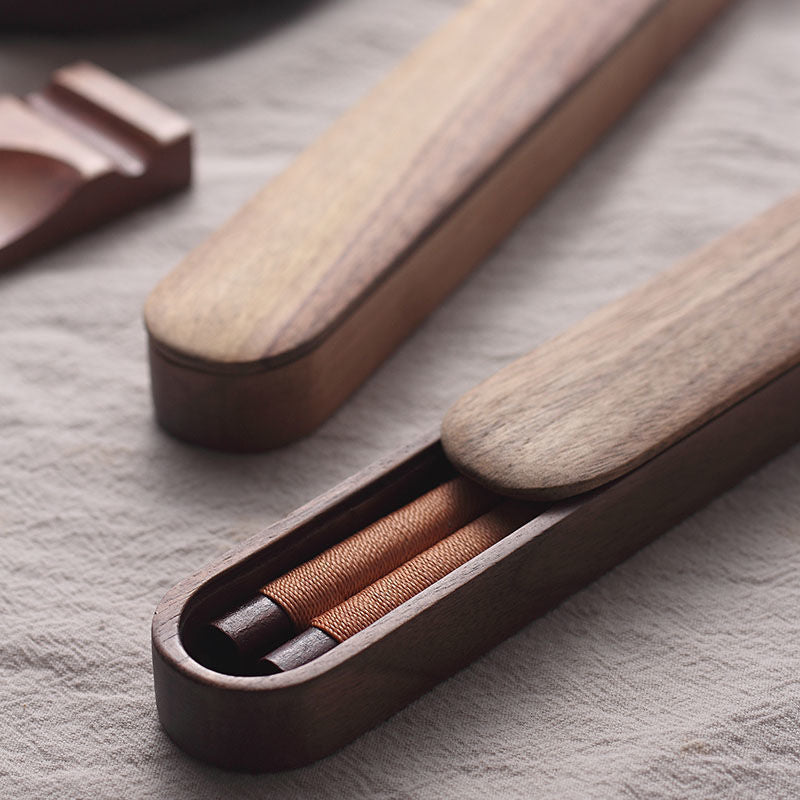 Elegant Black Walnut Chopsticks with Decorative Thread in Wooden Box | Premium Quality for Fine Dining