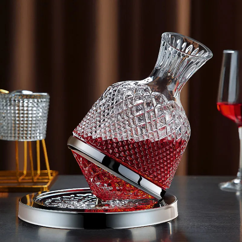 Elegant Crystal Wine Decanter | 360° Rotating Design for Enhanced Aeration