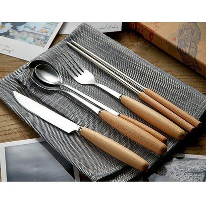 Elegant Cutlery Set | Premium 5-Piece Scandinavian Design with Wooden Handles for Timeless Dining