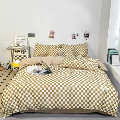 Elegant Duvet Cover Set | Checkered Pattern with Soft, Breathable Fabric for Year-Round Comfort