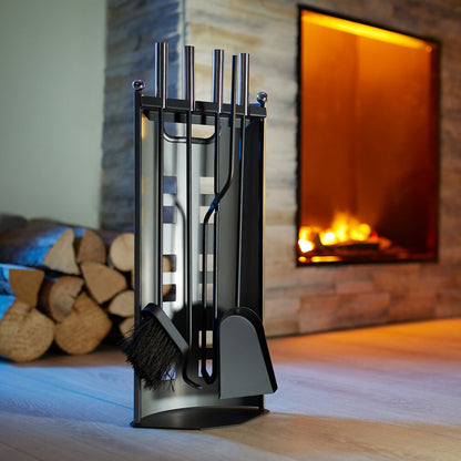 Elegant Fireplace Tool Set | 4-Piece Stainless Steel Fireplace Tools with Wall-Mounted Rack for Easy Access and Maintenance