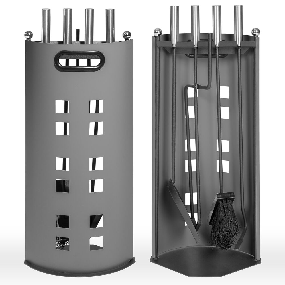 Elegant Fireplace Tool Set | 4-Piece Stainless Steel Fireplace Tools with Wall-Mounted Rack for Easy Access and Maintenance