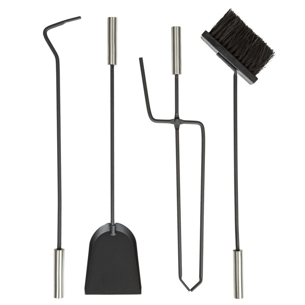Elegant Fireplace Tool Set | 4-Piece Stainless Steel Fireplace Tools with Wall-Mounted Rack for Easy Access and Maintenance