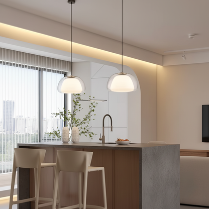 Elegant Glass Pendant Light | Modern Adjustable Dome Design for Kitchen Island Lighting