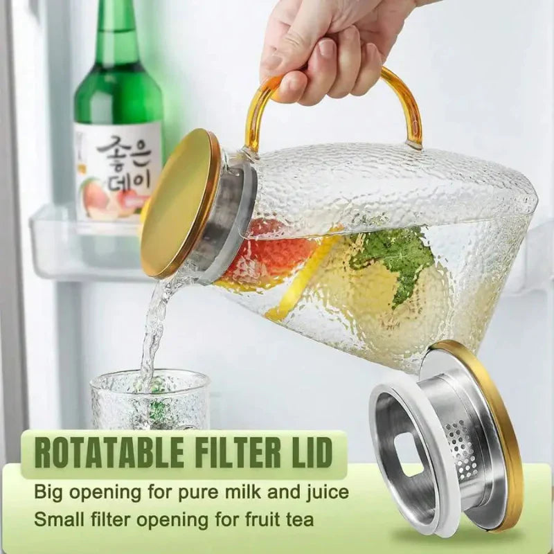 Elegant Glass Pitcher | Borosilicate Pitcher with Lid & Strainer | Perfect for Iced Tea and Infused Beverages