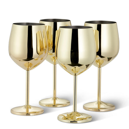 Unbreakable Stainless Steel Wine Glasses Gold Finish Set for Outdoor Entertaining Patio Parties Camping Poolside Celebrations Reusable