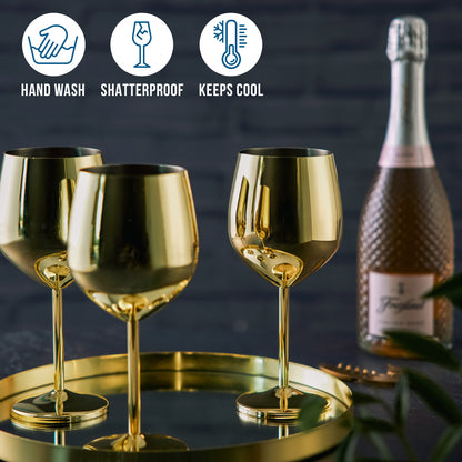 Stainless Steel Wine Glasses Gold Finish Unbreakable Metal Stemware for Wedding Party Indoor Outdoor Entertaining Bar Accessories