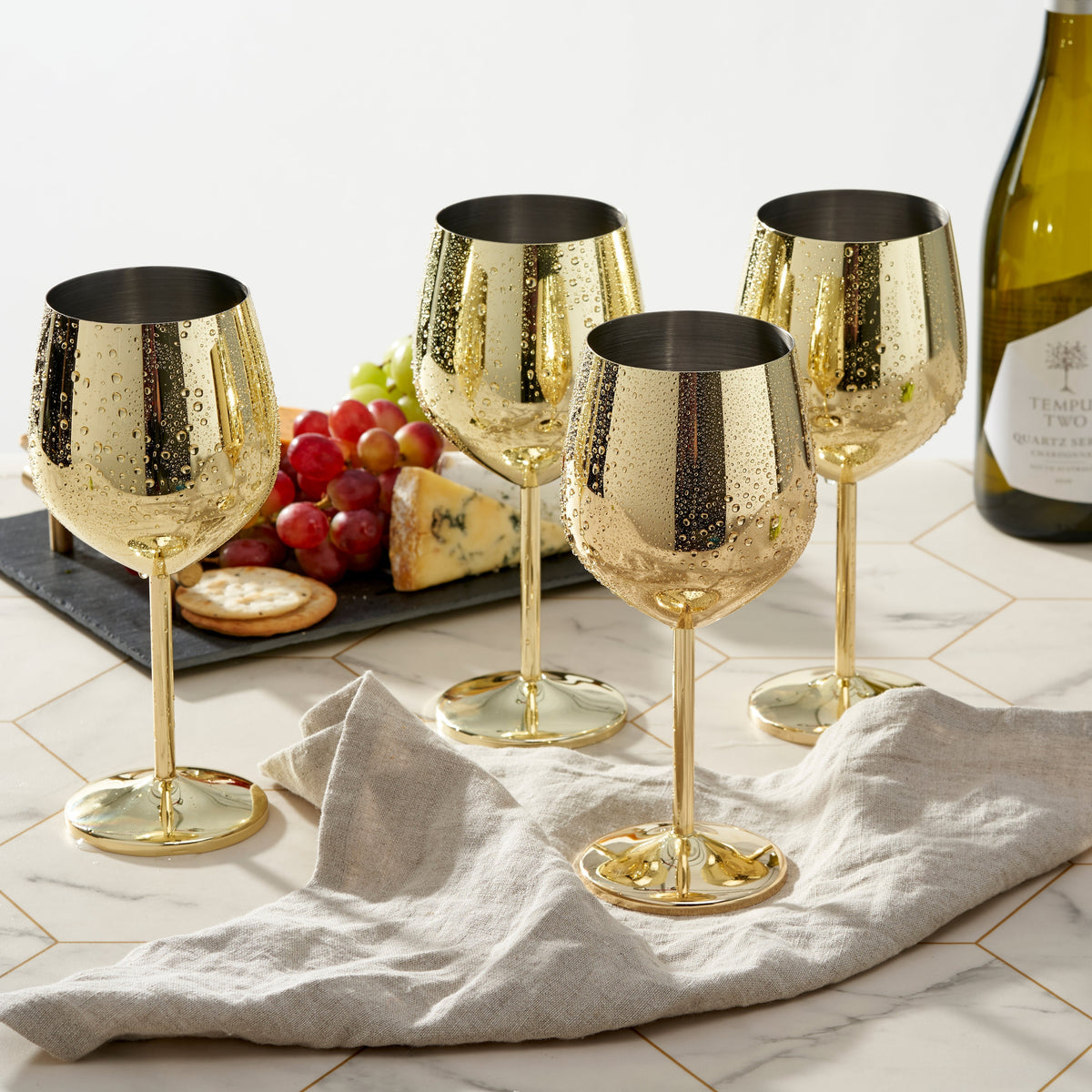 Stainless Steel Wine Glasses Gold Finish Unbreakable Metal Stemware for Wedding Party Indoor Outdoor Entertaining Bar Accessories