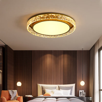 Elegant LED Ceiling Light | Remote Dimmable Flush Mount with Crystal Halo Design for Adjustable Ambiance