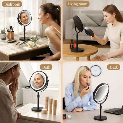 Elegant LED Makeup Mirror | 10X Magnification & Adjustable Height | Perfect Lighting for Flawless Makeup