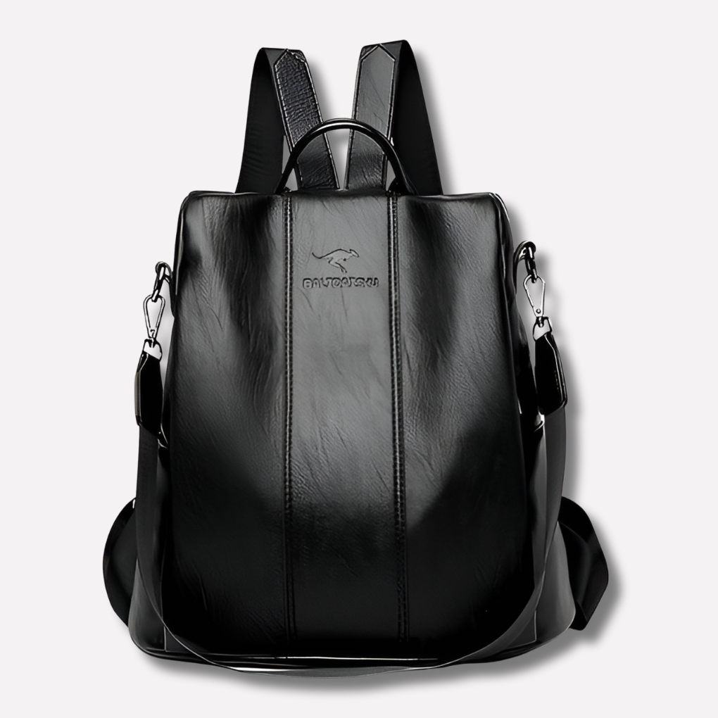 Elegant Leather Backpack with Anti-Theft Design & Unique Kangaroo Engraving | Stylish & Secure for Daily Use