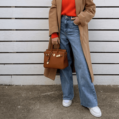 Womens Purse with Gold Lock, Leather Shoulder Bag with Detachable Strap, Womens Handbag for Work and Everyday Use