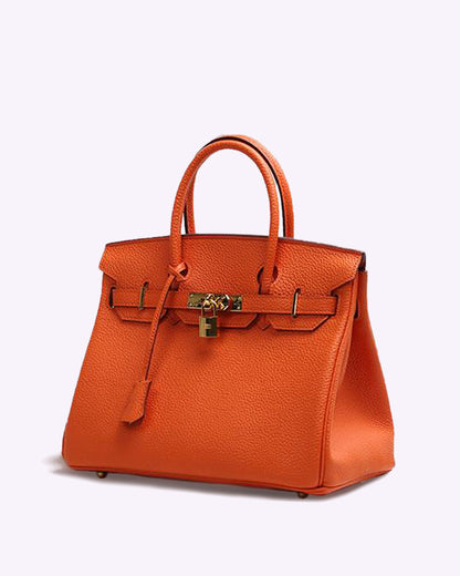 Womens Purse with Gold Lock, Leather Shoulder Bag with Detachable Strap, Womens Handbag for Work and Everyday Use