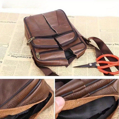 Mens Leather Shoulder Bag with Adjustable Strap, Genuine Cowhide Leather Messenger Bag for Men with Pockets, Mens Work Bag