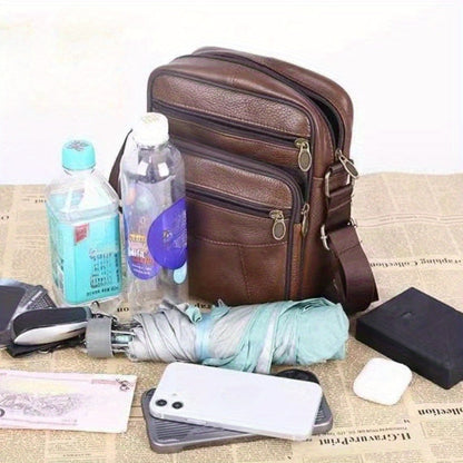 Mens Leather Shoulder Bag with Adjustable Strap, Genuine Cowhide Leather Messenger Bag for Men with Pockets, Mens Work Bag