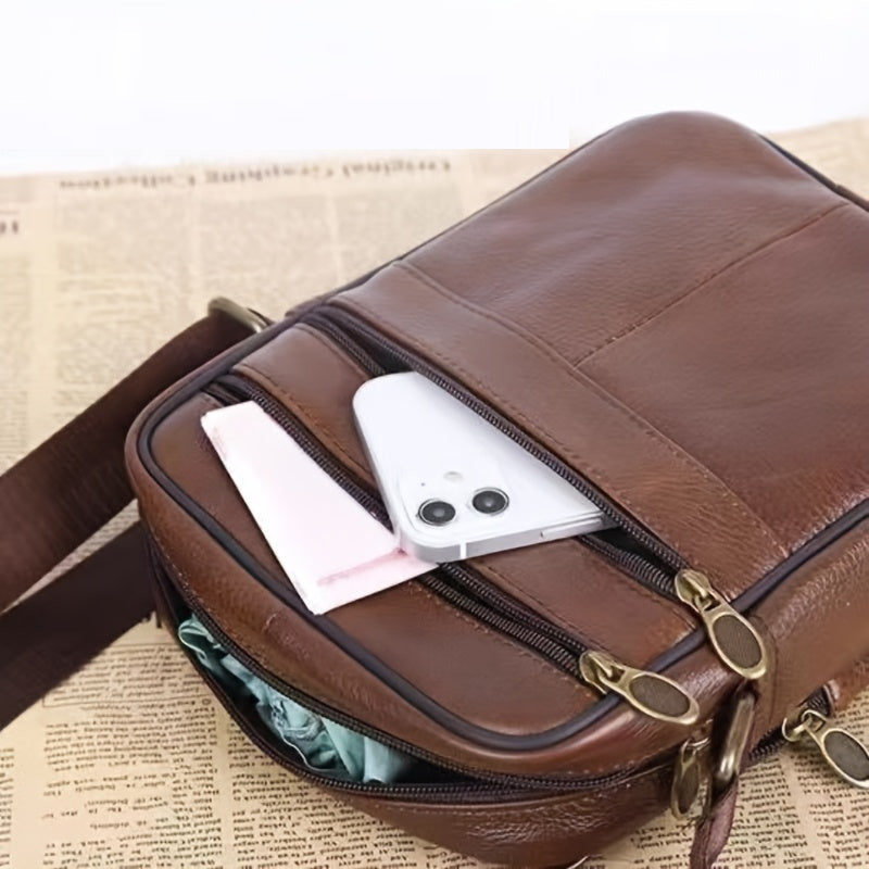 Mens Leather Shoulder Bag with Adjustable Strap, Genuine Cowhide Leather Messenger Bag for Men with Pockets, Mens Work Bag