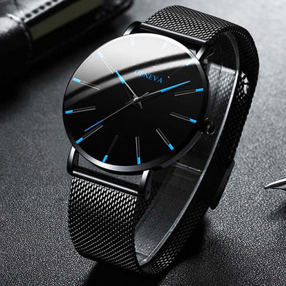 Mens Watch, Minimalist Watch for Men with Leather Band, Slim Analog Quartz Watch with Stainless Steel Case