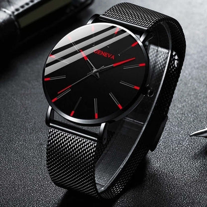 Mens Watch, Minimalist Watch for Men with Leather Band, Slim Analog Quartz Watch with Stainless Steel Case